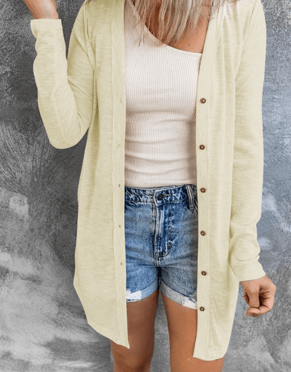Solid Color Open-Front Buttons Cardigan: jane