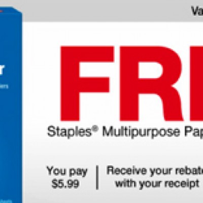 Staples Multipurpose Paper Ream Free after Rebate