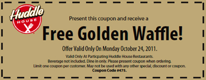 huddle house free golden waffle coupon