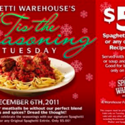 $5 Dinner at Spaghetti Warehouse