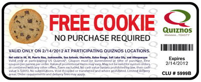 quizno free cookie