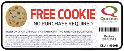 quizno free cookie