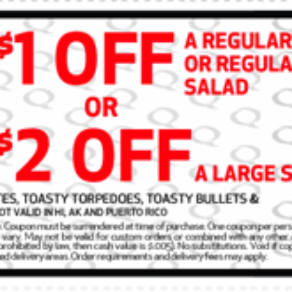 Quiznos Regular Sub Or Salad Coupon