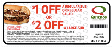 Quiznos Regular Sub Coupon