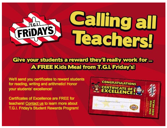 TGIFridays Free Student Meal