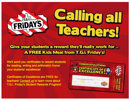 TGIFridays Free Student Meal