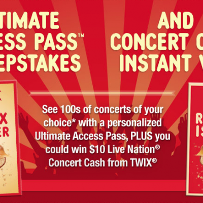 Twix Ultimate Access Pass Sweepstakes + Concert Cash Instant Win Game