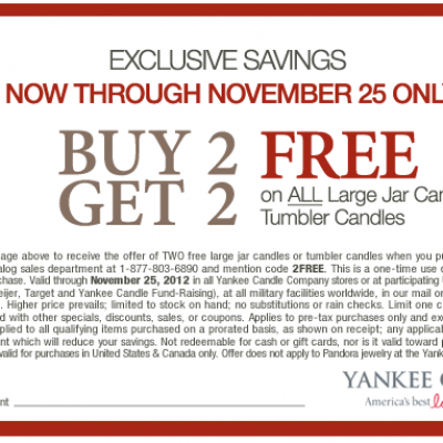 Yankee Candle Coupon: Buy 2 Large Jar Candles Get 2 Free