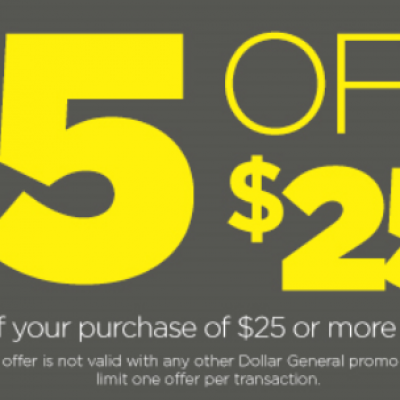 Dollar General: $5 Off $25 - Today Only!