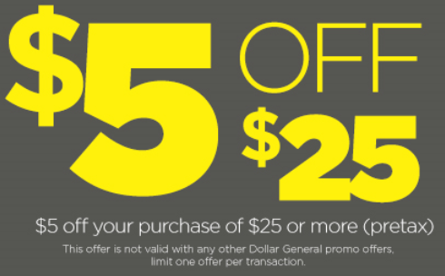 Dollar General: $5 Off $25 – Today Only!