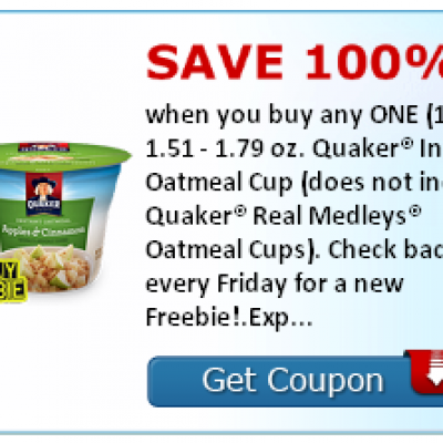 Hot!!! SavingStar Friday Freebie: Free Quaker Instant Oatmeal Cup