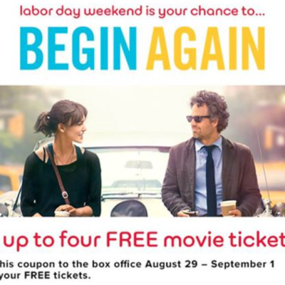 Free Begin Again Movie Tickets