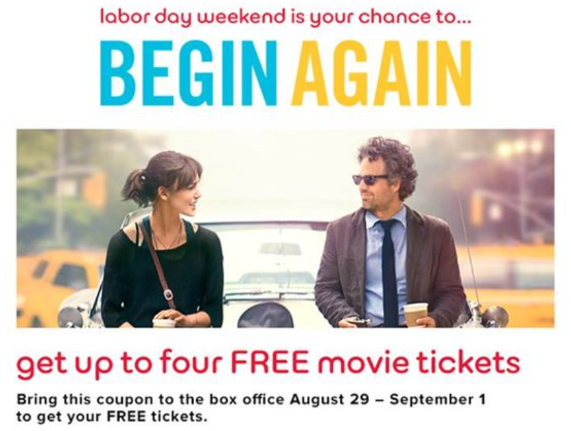 Free Begin Again Movie Tickets