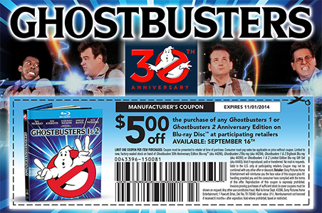 Ghostbusters Blu-Ray, characters, and coupon