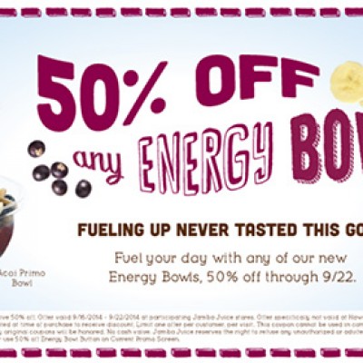 50% Off Energy Bowls @ Jamba Juice