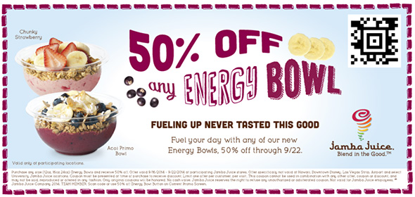 Jamba Juice Energy Bowl and coupon