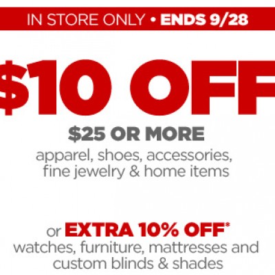 JCPenney: Save $10 Off $25 In-Store Until 9/28