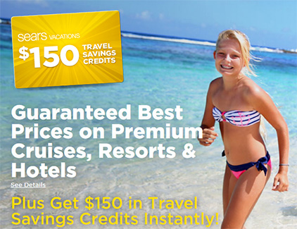 Girl on beach and free $150 travel credit offer