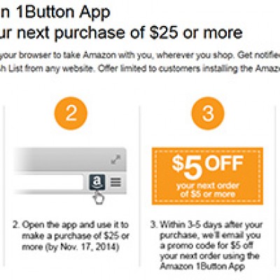 Amazon: $5 Off $25 Purchase With 1Button App