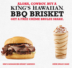 Arbys Creme Brulee shake and King's Hawaiian burger