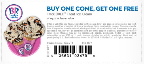 Baskin Robbins Trick Oreo Cone coupon