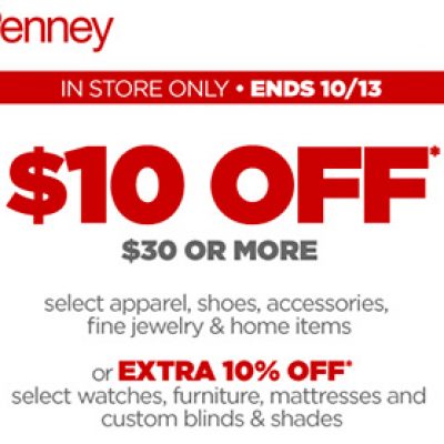 JCPenney: $10 Off $30 In-Store - Expires 10/13