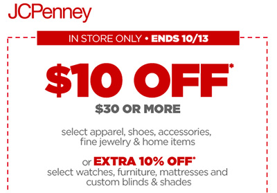JCPenney $10 Off $30 coupon