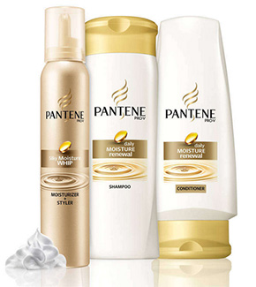 Pantene shampoo, conditioner and styler bottles