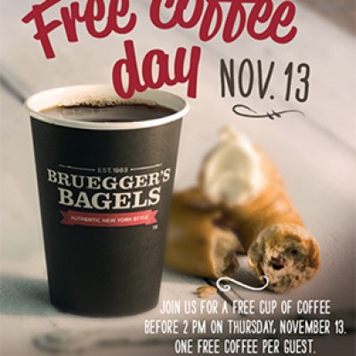 Bruegger's Bagels: Free Coffee Day On Nov. 13th