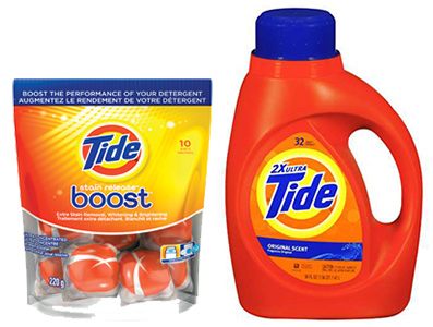 Tide detergent and Boost bottles