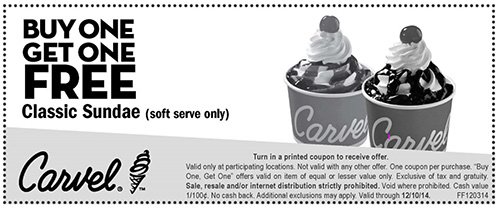 BOGO Carvel Ice Cream