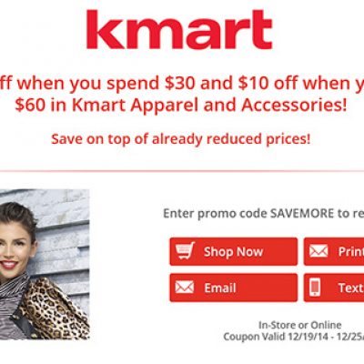 Kmart: $5 Off $30 or $10 Off $60 in Apparel