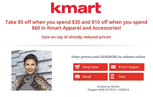 Kmart: $5 Off $30 or $10 Off $60 in Apparel