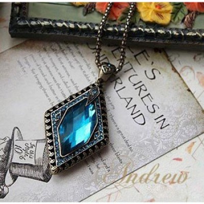 Sapphire Rhombus Gem Necklace Pendant Only $2.49 + Free Shipping