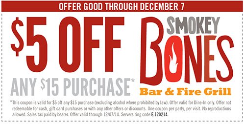 Smokey Bones $5 Off $15