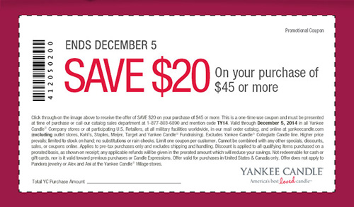 Yankee Candle $20 Off $45