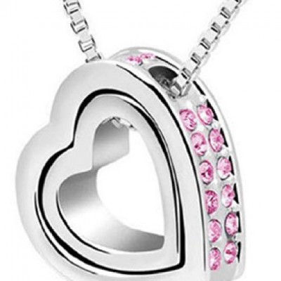 Double Heart Crystal Rhinestone Necklace Just $2.89 + Free Shipping