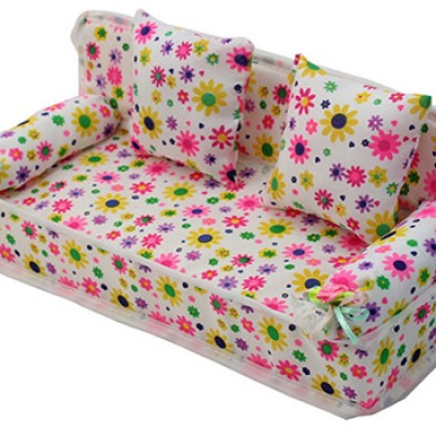 Miniature Furniture Flower Print Sofa Couch W/ 2 Cushions For Barbie Only $2.92 + Free Shipping