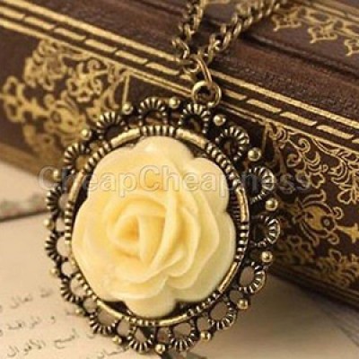 Vintage Style Yellow Rose Pendant & Chain Just $1.63 + Free Shipping