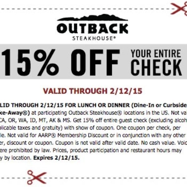 Outback Steakhouse: 15% Off Entire Check