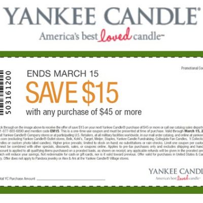 Yankee Candle: Save $15 Off $45 Or More
