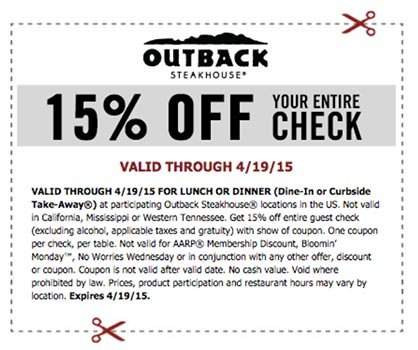 Outback: 15% Off Entire Check
