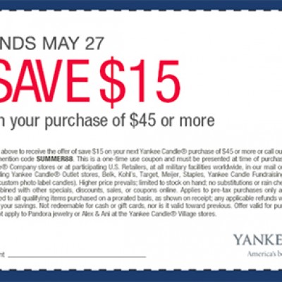 Yankee Candle: $15 Off $45