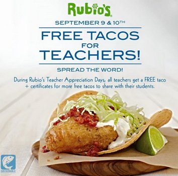 Rubio’s: Free Tacos for Teachers – Ends Today