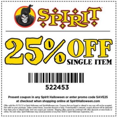 Spirit Halloween: 25% Off Single Item - Ends Today