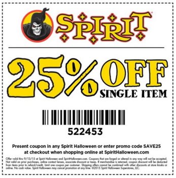 Spirit Halloween: 25% Off Single Item – Ends Today