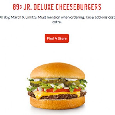 Sonic Coupon: $0.89 Jr. Deluxe Cheeseburgers  - Expired
