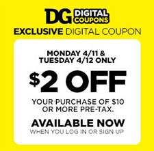 Dollar General: $2 Off $10 - Last Day