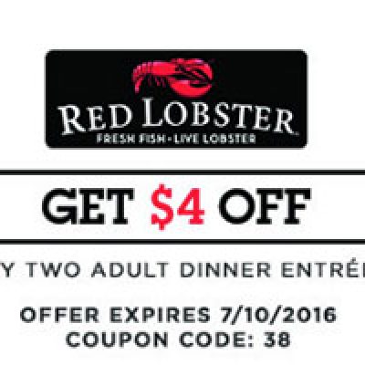 Red Lobster: $4 Off 2 Entrees