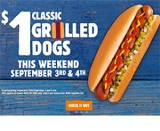 Burger King: $1 Grilled Dogs On Sept 3rd & 4th